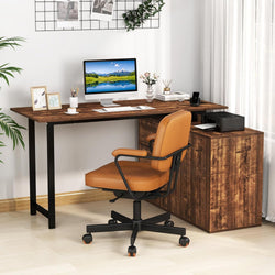 Zyra Reversible L-Shaped Corner Desk for Home Office - Rustic Brown & Black