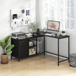 Hayat L-Shaped Desk - Black