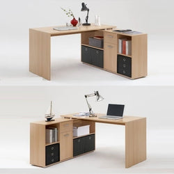 Halcy L Shaped Rotating Corner Desk - Oak & Black