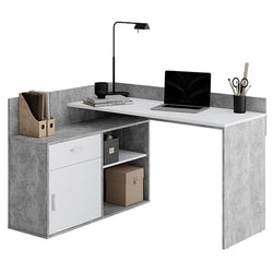 Aria L Shaped Corner Desk - Concrete & White