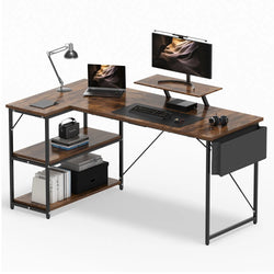 Kian L-Shaped Reversible Corner Desk - Brown