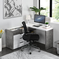 Natania Storage Corner Desk - White & Concrete