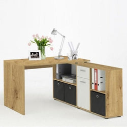 Halcy L Shaped Rotating Corner Desk - Artisan Oak & White