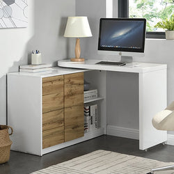 Lystra Swivelling  Corner Desk - White & Oak