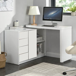 Elya Swivelling High Gloss Corner Desk - White