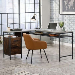 Clement L-Shaped Corner Desk for Home Office - Walnut & Grey