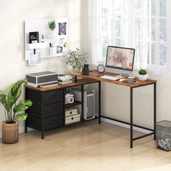 Hayat L-Shaped Desk - Brown