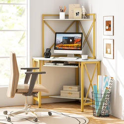 Elara Corner Desk - White & Gold