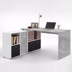 Halcy L Shaped Rotating Corner Desk - Grey & White