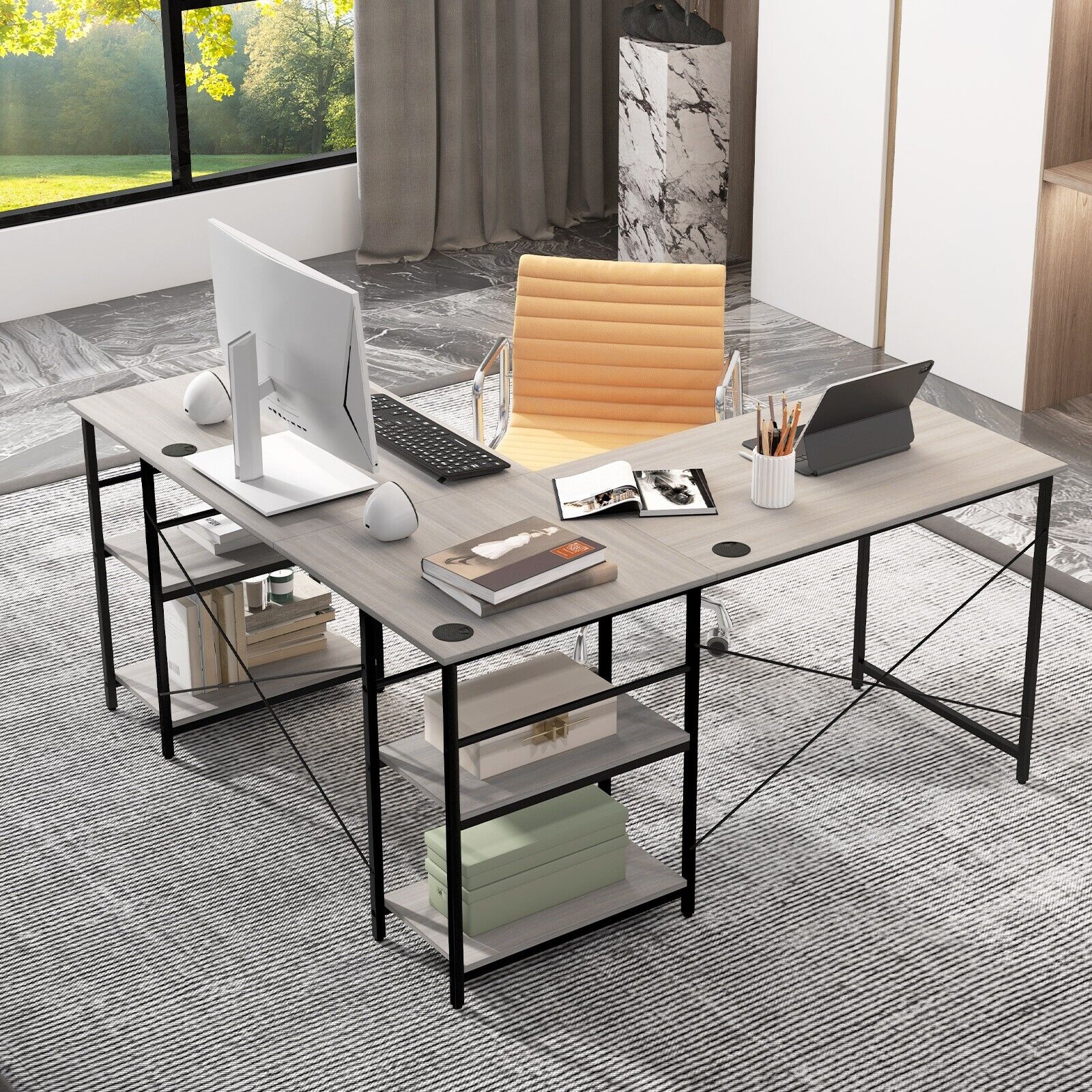 Amancia L-shaped Desk - Grey 