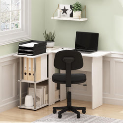 Versa L-Shaped Corner Desk for Home Office - White Oak/Stainless Steel Tubes