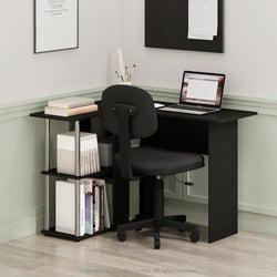 Versa L-Shaped Corner Desk for Home Office - Americano/Stainless Steel Tubes