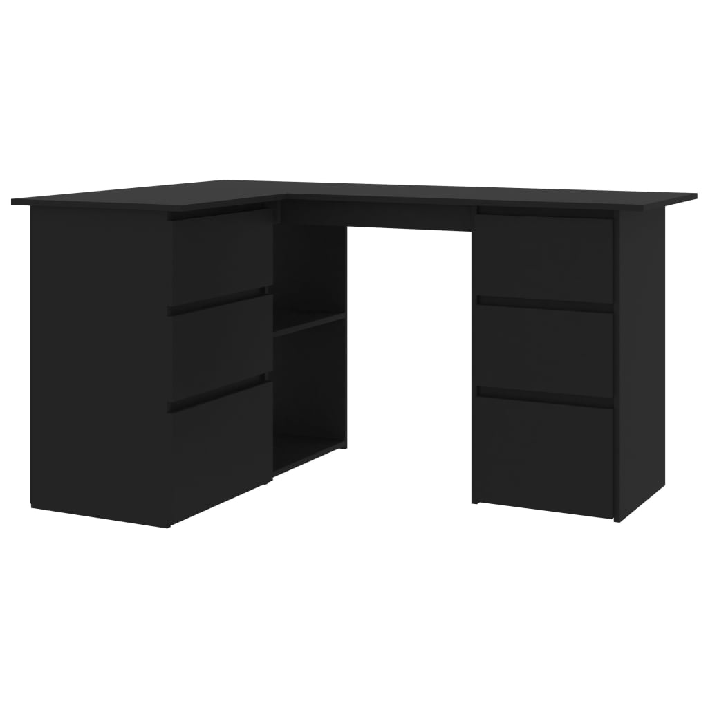 Black l shaped desk with deals drawers